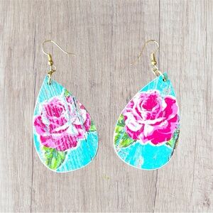 Handmade Turquoise & Pink Floral Teardrop Earrings
